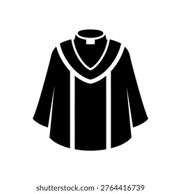 Simple black and white icon of a clerical robe, representing religious attire and clergy.