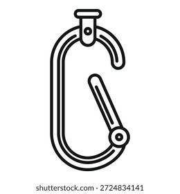 Simple black and white icon of a climbing carabiner, a vital tool for safety and security in climbing and mountaineering