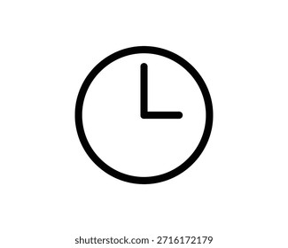 Un simple icono en blanco y negro de una esfera de reloj con agujas, que representa la medición del tiempo.