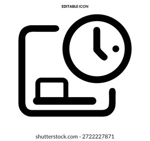 Icono blanco y negro simple de un reloj que descansa en un gabinete, que representa el tiempo y la organización.