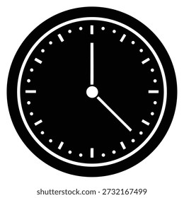 Um simples ícone preto e branco de uma face do relógio mostrando o tempo, representando o tempo e a pontualidade.