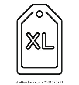 Simple black and white icon of a clothing tag showing the size xl