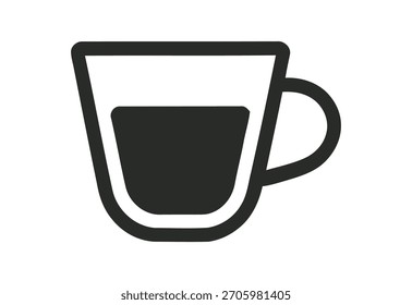 Simples ícone preto e branco de uma xícara de café preenchido com líquido escuro