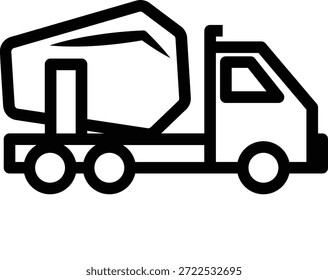 Un simple icono en blanco y negro de un camión mezclador de concreto, que representa la industria del transporte y la construcción.