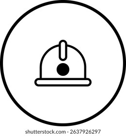 Simple Black and White Icon of a Construction Hard Hat Symbol in a Circle