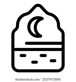 Simple black and white icon of a crescent moon over a dark sky, symbolizing night mode on a device