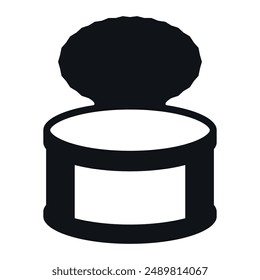 A simple black and white icon depicting a cylindrical can of food with the lid open.