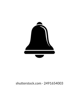 A simple black and white icon depicting a classic bell shape, representing notification, alarm, alert, or attention-grabbing concepts.