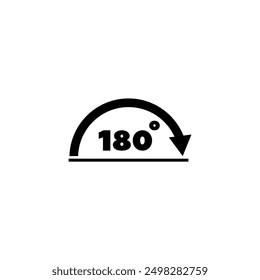 A simple black and white icon depicting a semicircular shape with the number 180 inside, representing a 180 degree angle or rotation