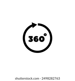 Ein einfaches schwarz-weißes Symbol, das eine kreisförmige Form mit der Zahl 360 im Inneren darstellt, die eine 360-Grad-Drehung oder einen vollen Kreis darstellt