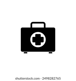 Un simple ícono en blanco y negro que representa un botiquín médico o de primeros auxilios, que representa recursos médicos, de atención médica y de emergencia