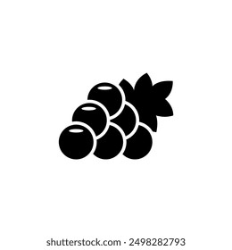 Un simple icono en blanco y negro que representa un racimo de uvas, que simboliza la viticultura, el vino o la producción de frutas saludables