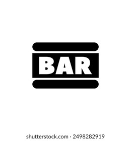 A simple black and white icon depicting the word BAR against a minimalist, straightforward design, signaling the presence of a bar or lounge establishment