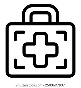 Simple black and white icon depicting a first aid kit, often used to represent medical supplies and emergency care