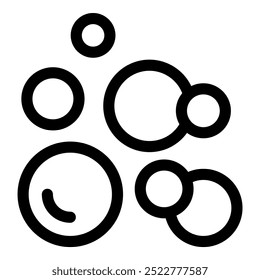 Simple black and white icon depicting soap bubbles floating, symbolizing hygiene and cleanliness