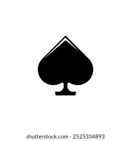 A simple black and white icon depicting the spade symbol, a common playing card suit often associated with gambling, strategy, and adventure