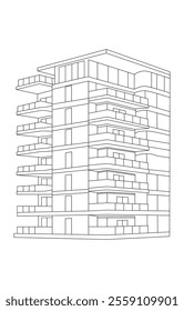 A simple, black and white icon depicting a Modern building in perspective.