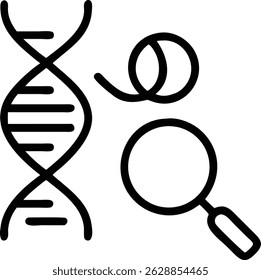 Simple black and white icon depicting a dna helix with transparency