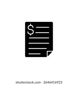 Sencillo ícono en blanco y negro que representa un documento financiero, simbolizando Facturas, billetes o Comprobante.