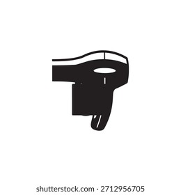 Icono blanco y negro simple que representa una silueta moderna del secador de pelo