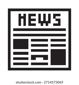 Icono blanco y negro simple que representa un periódico con la palabra noticias