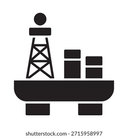 Icono blanco y negro simple que representa una plataforma de perforación petrolera en alta mar