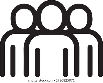 Einfaches Schwarz-Weiß-Symbol, das drei Personen zusammen darstellt, die Einheit und Partnerschaft in einem gemeinschaftlichen oder unternehmerischen Umfeld symbolisieren.