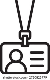 Simple black and white icon depicting an identification card or badge on a lanyard symbolizing security access or identification.