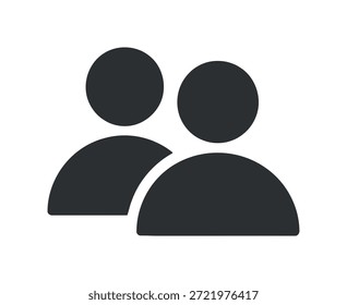 ein einfaches schwarz-weißes Symbol, das zwei abstrakte menschliche Figuren darstellt, die eng zusammen positioniert sind und die Menschen in Gemeinschaft oder Verbindung darstellen