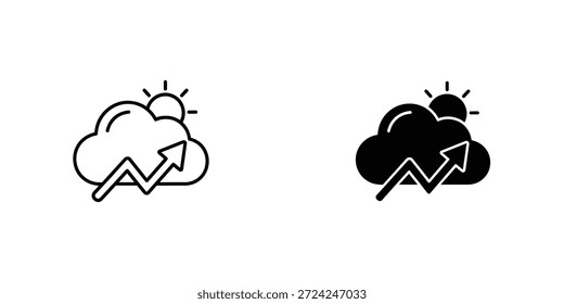Sencillo ícono en blanco y negro que representa una nube con rayos y lluvia, representando un Clima tormentoso.