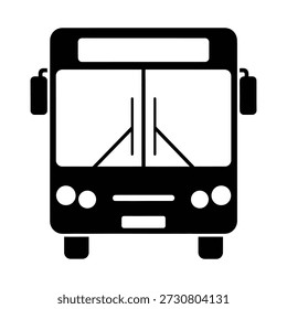 Ein einfaches Schwarz-Weiß-Symbol, das die Vorderansicht eines Busses mit öffentlichen Verkehrsmitteln darstellt, der Transport, Reisen und urbane Mobilität darstellt.