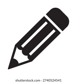 Simple black and white icon depicting a standard wooden pencil