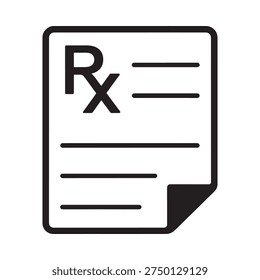 A simple black and white icon depicting a prescription or medical order