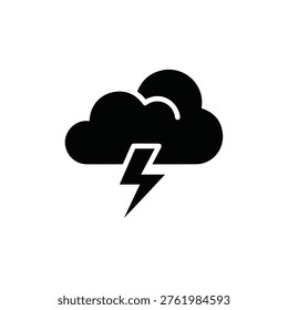 A simple black and white icon depicting a stormy cloud with a lightning bolt, indicating severe weather conditions.