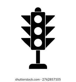 Simple black and white icon depicting a traffic light with three signal circles, controlling vehicle and pedestrian movement
