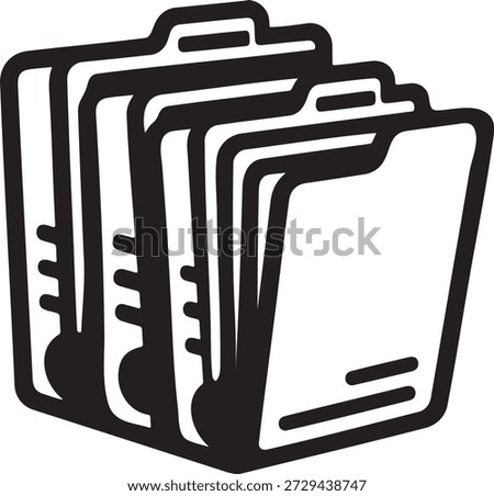 Simple black and white icon depicting multiple file folders in a row, symbolizing organization, archives, and document management.