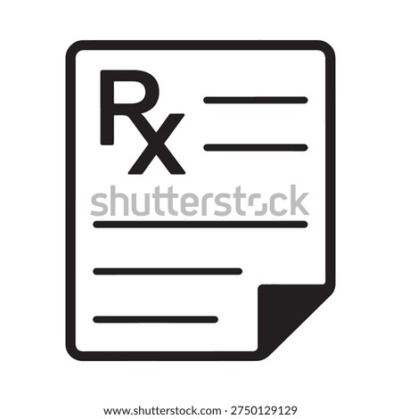A simple black and white icon depicting a prescription or medical order