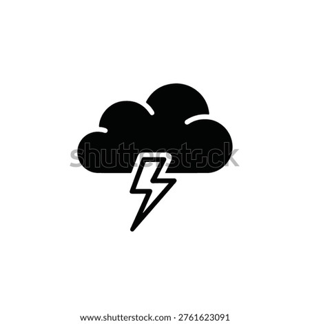A simple black and white icon depicting a cloud with a lightning bolt, symbolizing a thunderstorm or severe weather.
