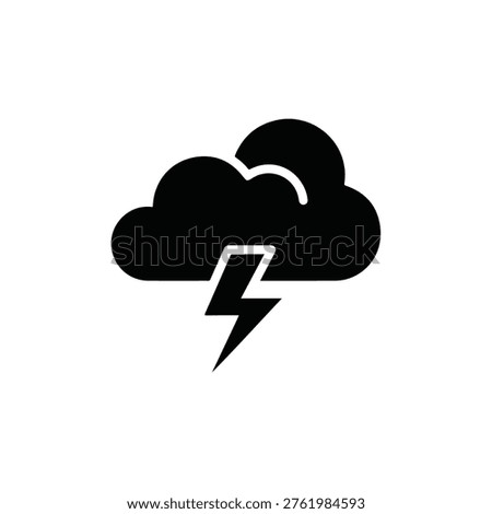 A simple black and white icon depicting a stormy cloud with a lightning bolt, indicating severe weather conditions.