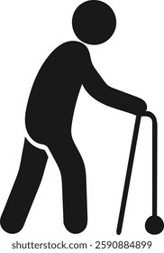 A simple, black and white icon depicts an elderly person walking with a cane.