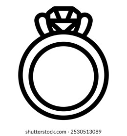 Simple black and white icon of a diamond ring, perfect for representing marriage or engagement