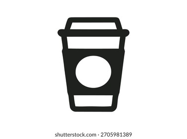 Simples ícone preto e branco de uma xícara de café descartável com tampa