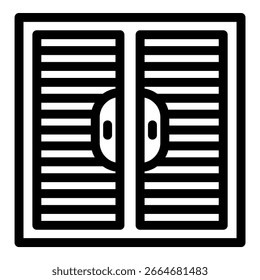 Simple black and white icon of a double door closet featuring horizontal slats and round handles