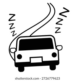 Simple black and white icon of drowsy driving