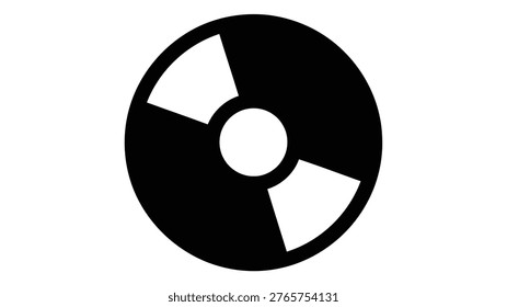 A simple black and white icon of a DVD movie disc, representing digital media, entertainment, and optical storage technology, isolated on white background.