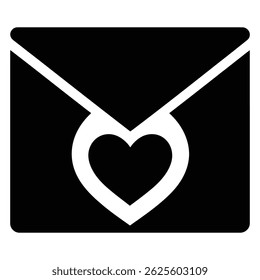 a simple black and white icon of an envelope with a heart symbol, perfect for valentine's day designs 100