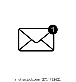 Icono simple en blanco y negro de un sobre con una insignia de notificación que indica un nuevo mensaje