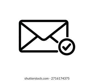 Un simple icono en blanco y negro de un sobre con una marca de verificación