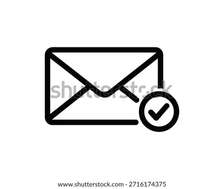 A simple black and white icon of an envelope with a checkmark