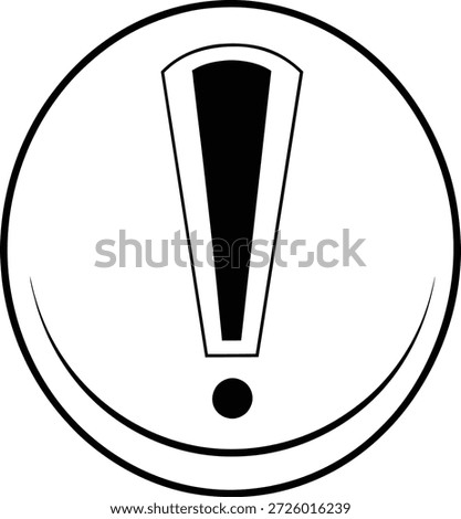Simple black and white icon of an exclamation point inside a circle. Useful for warning messages, error notifications, alerts, or safety concepts. Ideal for web design, app interfaces, and graphic projects.